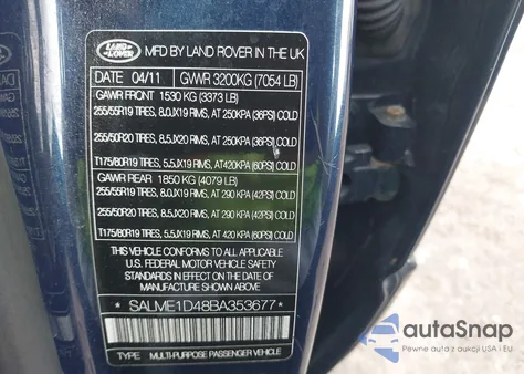 2011 Land Rover Range Rover Hse из США, поврежденный, VIN SALME1D48BA353677